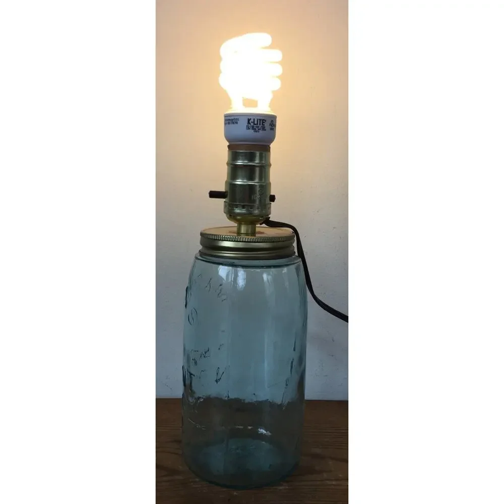 Vtg Antique Mason Jar Masons Nov 30th 1858 Blue Green Glass Fruit Jar Lamp 9.75
